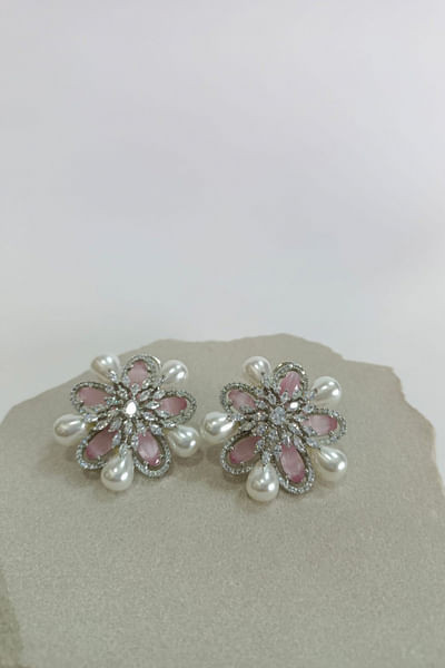 Pink crystal and pearl studs