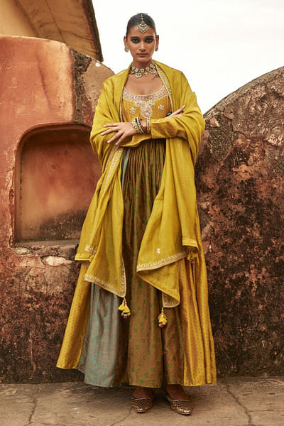 Haldi block printed anarkali set