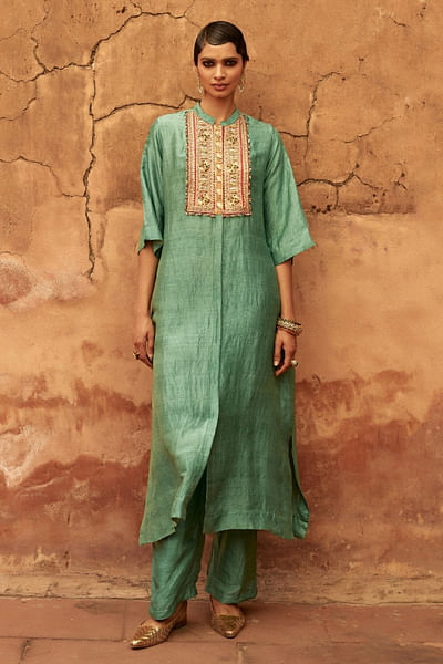 Blue sequin embroidered kurta set