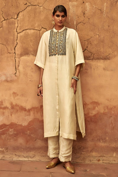 White sequin embroidered kurta set