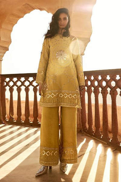 Yellow gota embroidered co-ords