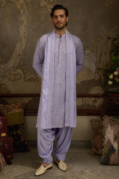 Lilac embroidered kurta set
