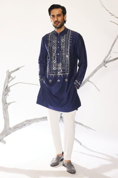 Navy blue embroidered kurta set