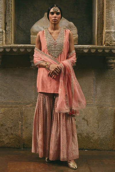 Pink printed sharara set