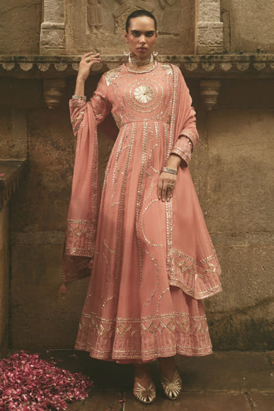 Pink gota embroidered anarkali set