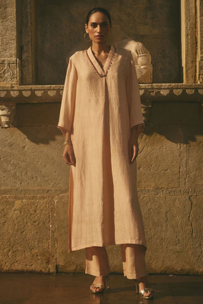 Beige printed kurta set