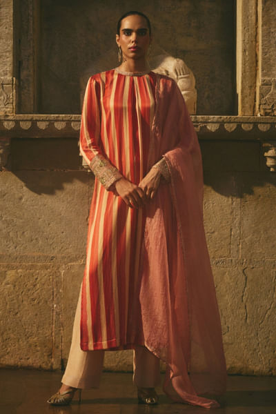 Multicolour stripe printed kurta set