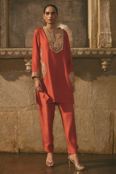 Red gota embroidered kurta set