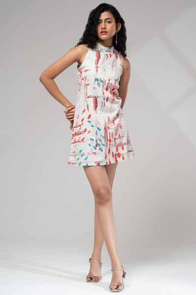 Off-white printed halter neck mini dress