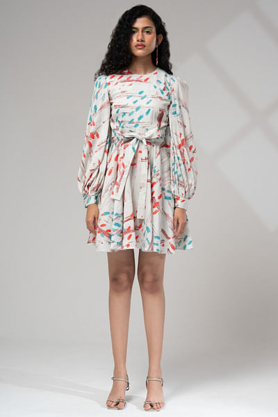 Off-white printed tie-up dress