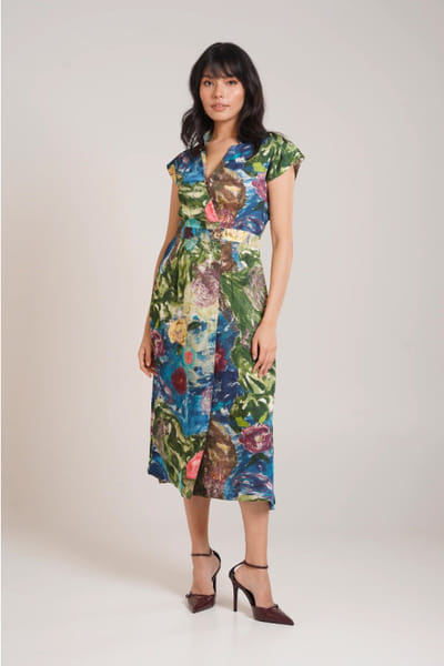 Multicolour printed midi dress