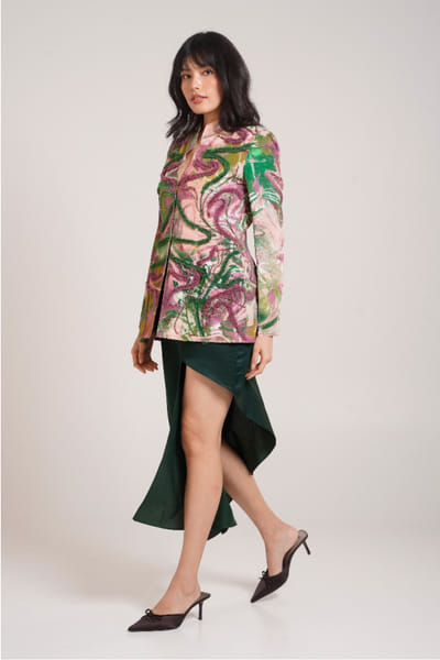 Multicolour printed and embellished blazer set