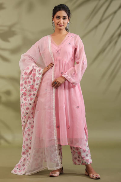 Pink printed kurta set