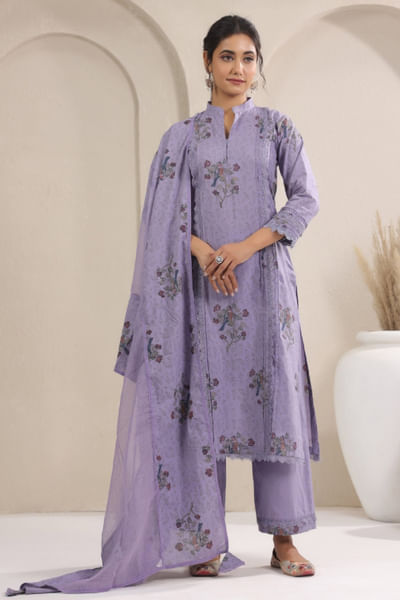 Mauve bird print kurta set