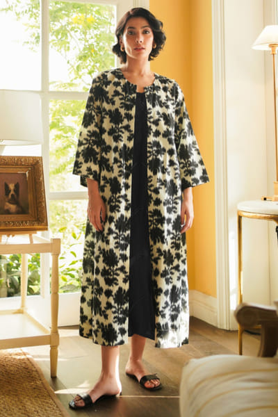 Misha Lakhani Ivory floral and ikat printed front-open jacket MISMAR26D141038