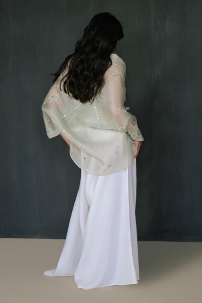 Misha Lakhani Sage green mirror embroidered wrap top MISMAR26D141033