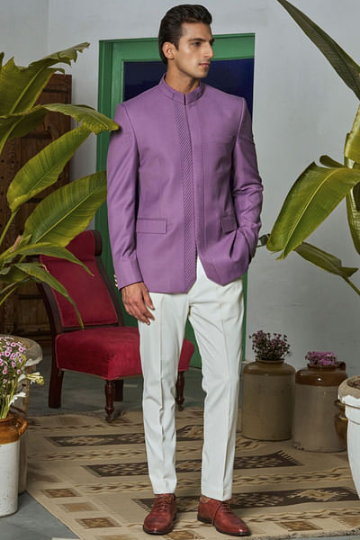 Purple pintuck bandhgala