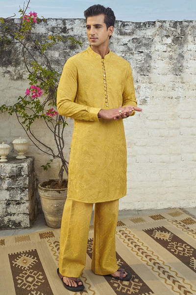 Yellow embroidered kurta
