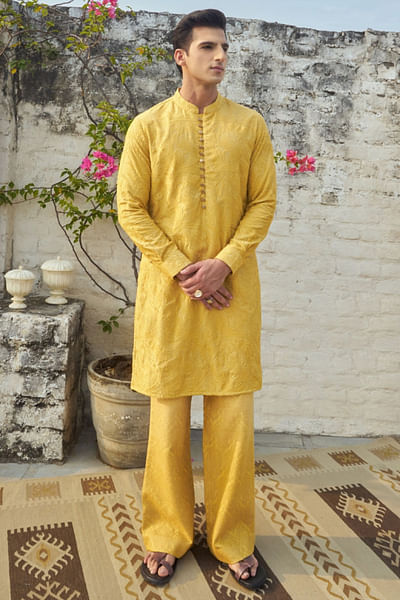 Yellow embroidered kurta set