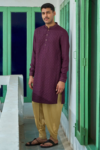 Wine embroidered kurta