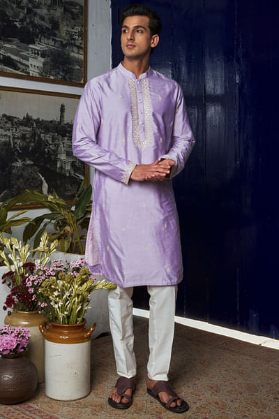Lavender mirror embroidered kurta set