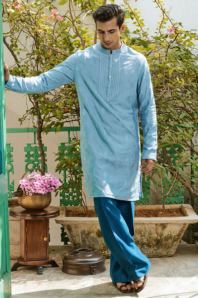 Sky blue embroidered kurta