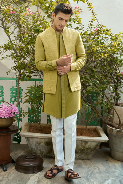 Light green embroidered bandi kurta set