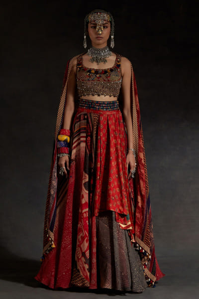 Aseem Kapoor Red resham embroidery skirt set ASEEAPR26D242829