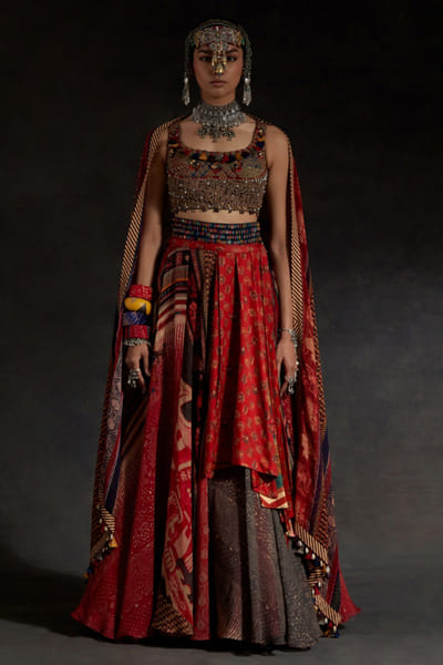 Aseem Kapoor Red bead embroidery skirt set ASEEAPR26D242830