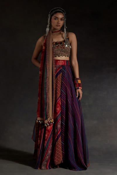 Aseem Kapoor Multicolour thread embroidered silk skirt set ASEEAPR26D242835