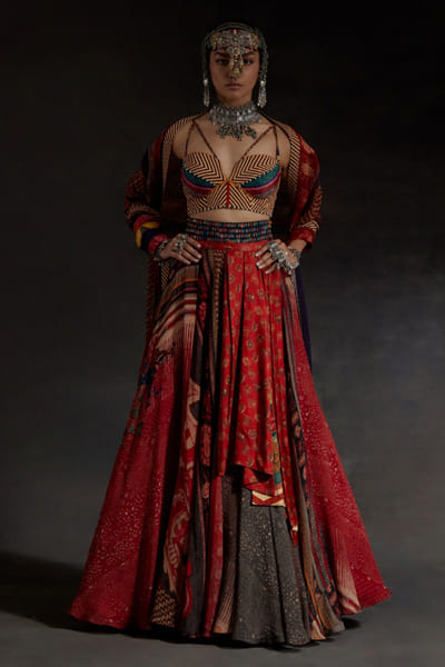 Aseem Kapoor Red beaded skirt set ASEEAPR26D242827