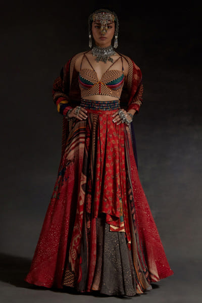 Aseem Kapoor Red resham embroidered skirt set ASEEAPR26D242828