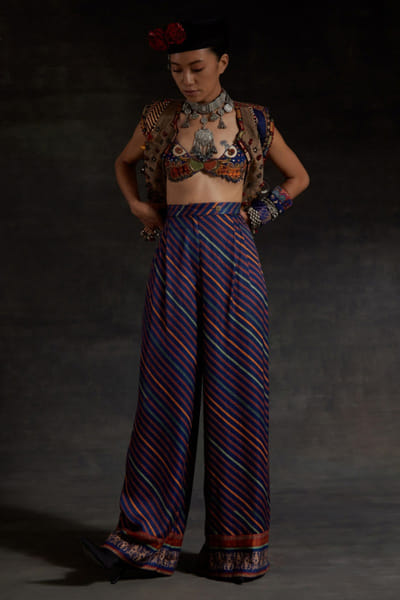 Multicolour resham embroidered gilet set