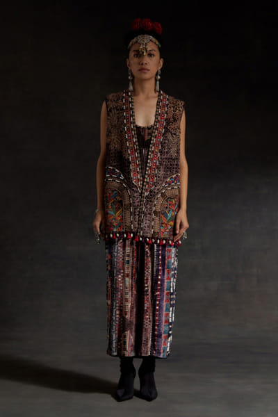 Multicolour zari embroidered jacket dress