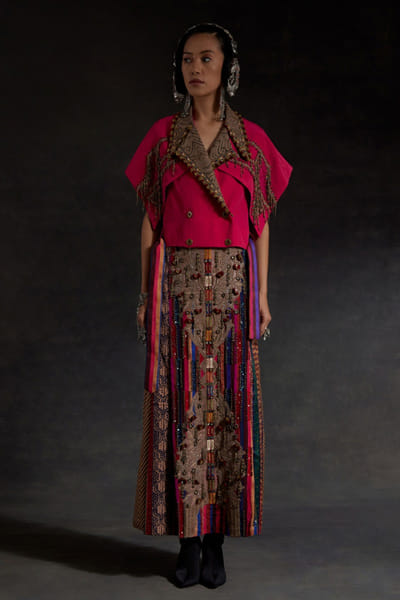Pink zari embroidered jacket