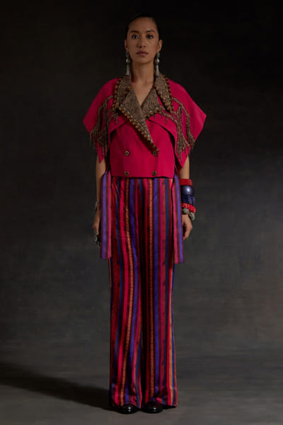 Pink zari embroidered jacket set