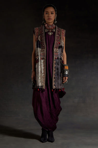 Multicolour thread embroidered jacket dress