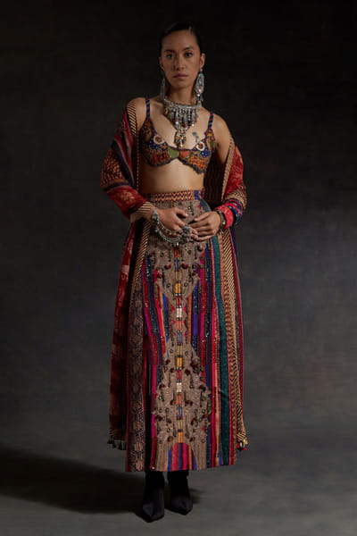 Multicoloured bead embroidered blouse