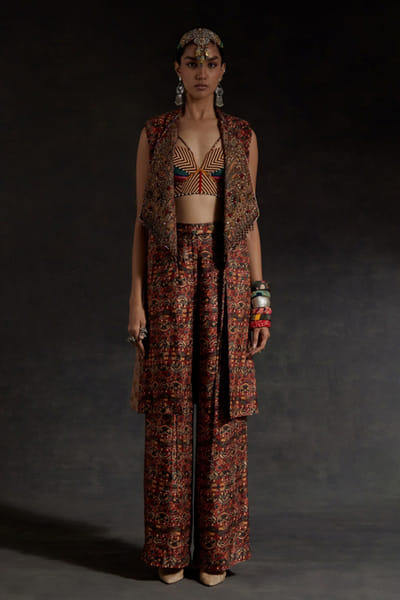 Multicoloured resham embroidered jacket