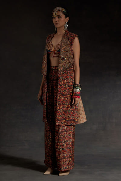 Multicolour resham embroidered jacket set