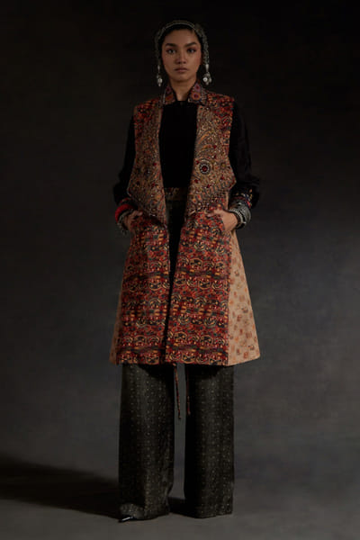 Multicolour thread embroidery jacket set