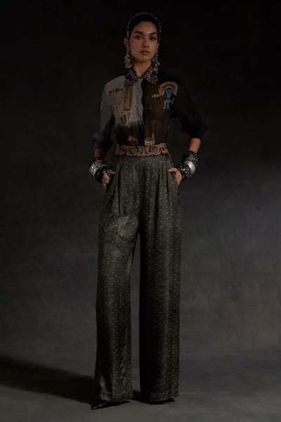 Multicoloured print embroidered shirt