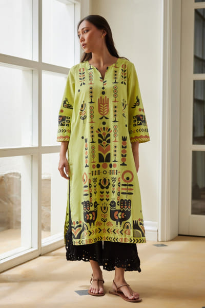 Lime green Egyptian printed kurta