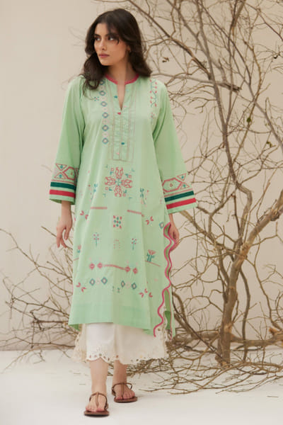 Mint embroidered kurta