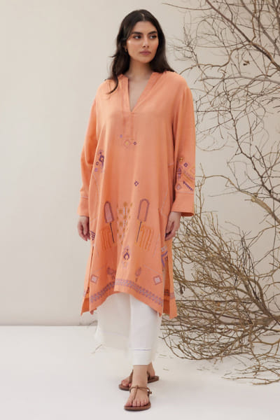 Peach embroidered kurta