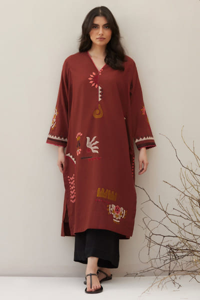Terracotta applique embroidered kurta