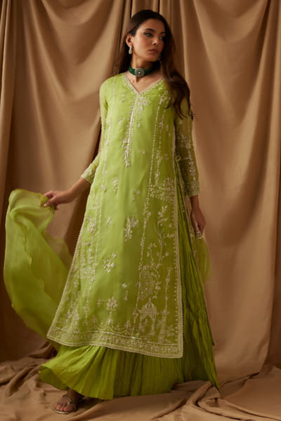 Apple green embroidered kurta set