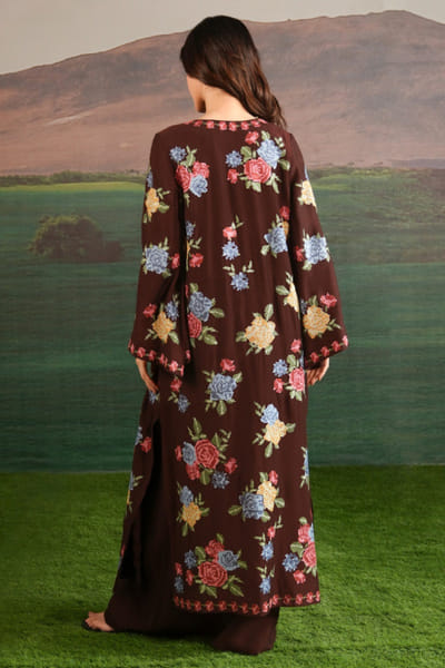 Misha Lakhani Chocolate brown embroidered kaftan set MISHMAY26D343963