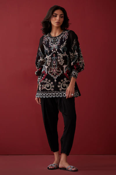 Misha Lakhani Black embellished tunic set MISHMAY26D343967