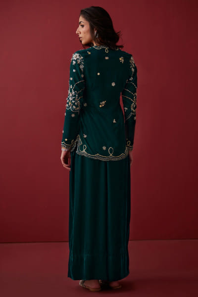 Misha Lakhani Teal zardozi embroidered jacket set MISFEB26D138547